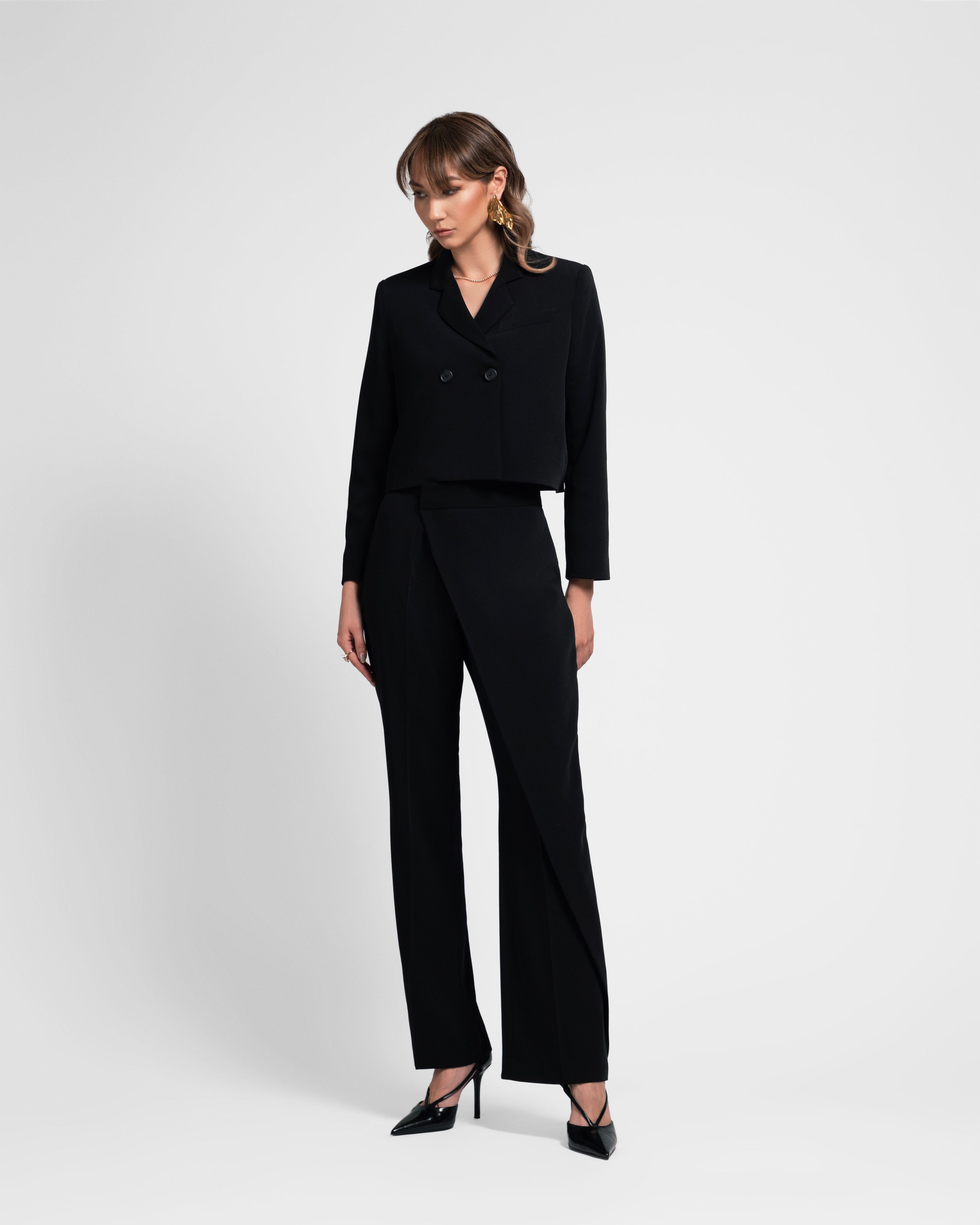 ASYMMETRIC DRAPE SUIT